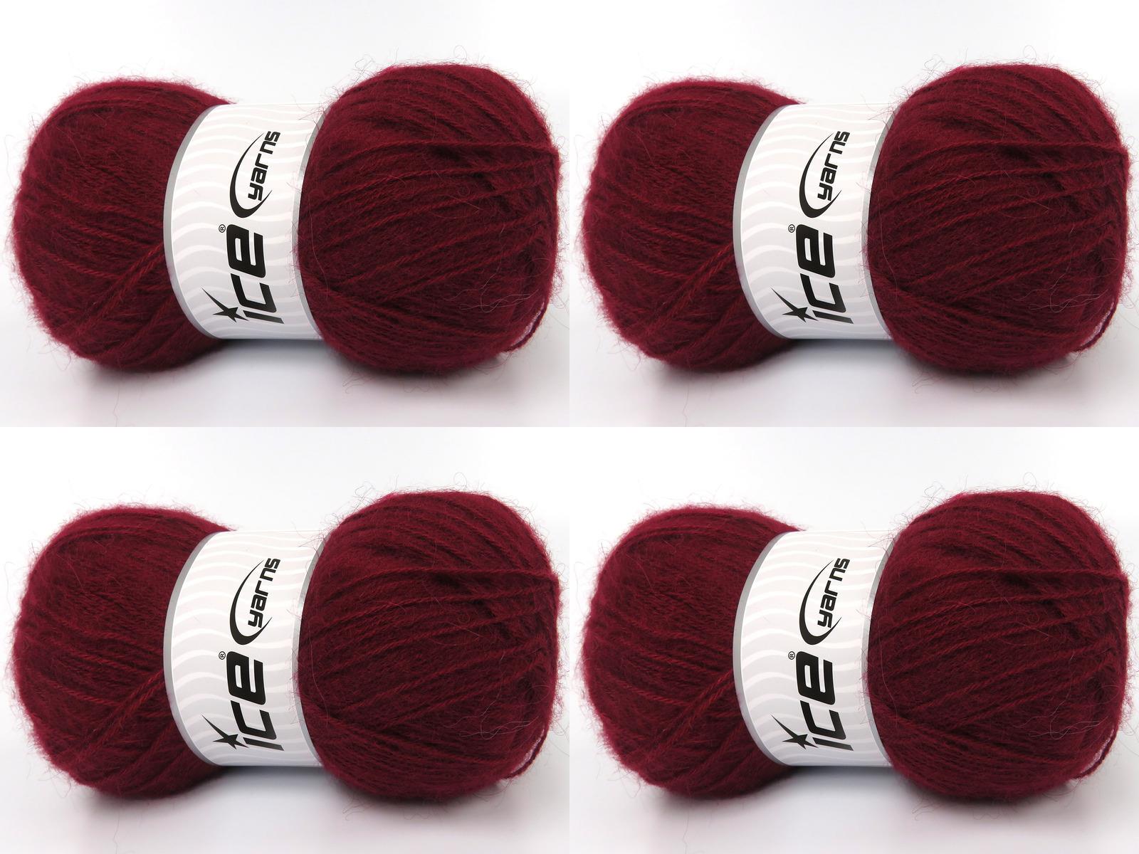 Lot of 4 x 100gr Skeins Ice Yarns ANGORA (10% Mohair 15% Wool) Yarn Burgundy