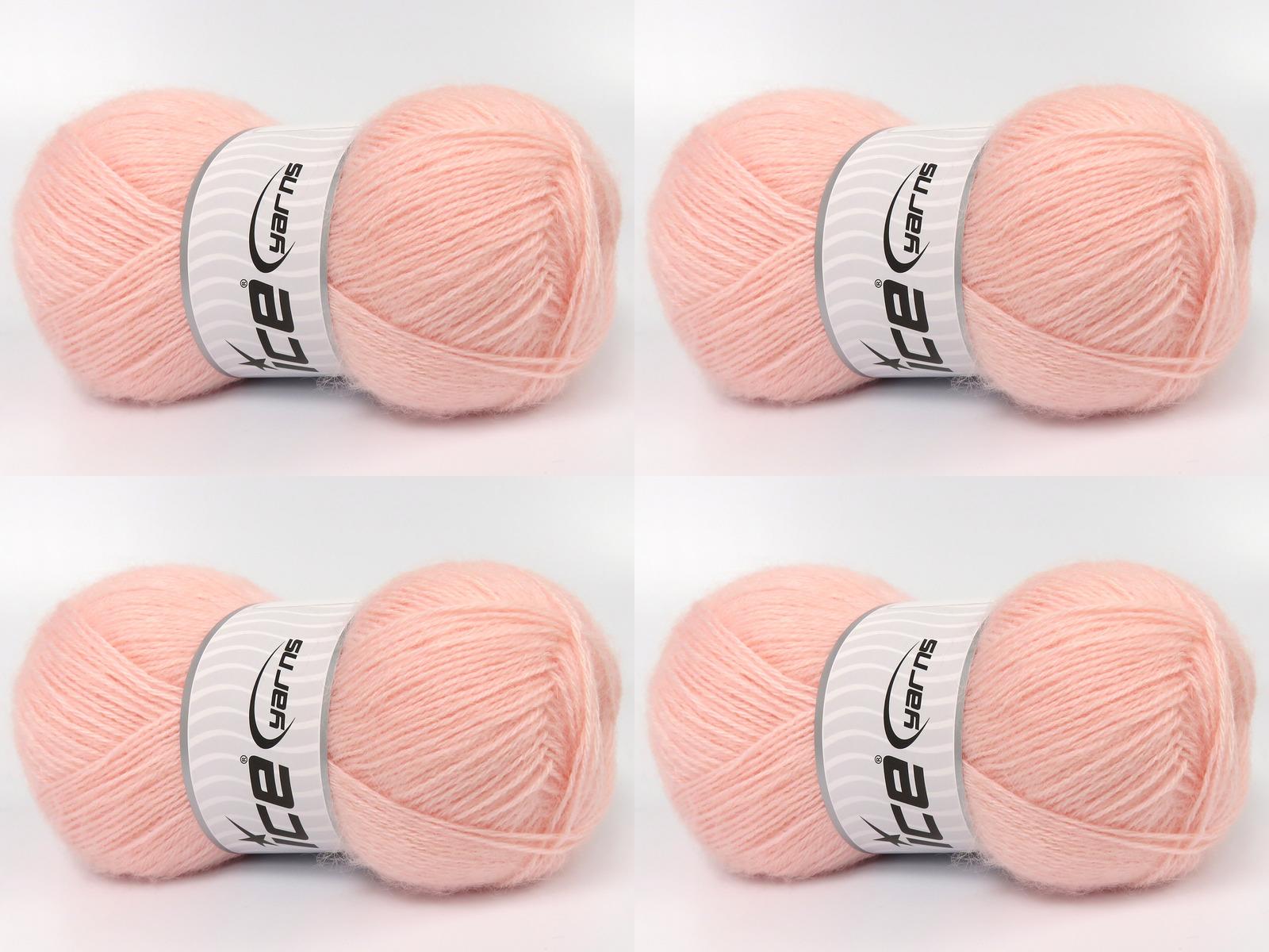Lot of 4 x 100gr Skeins Ice Yarns ANGORA (10% Mohair 15% Wool) Yarn Baby Pink