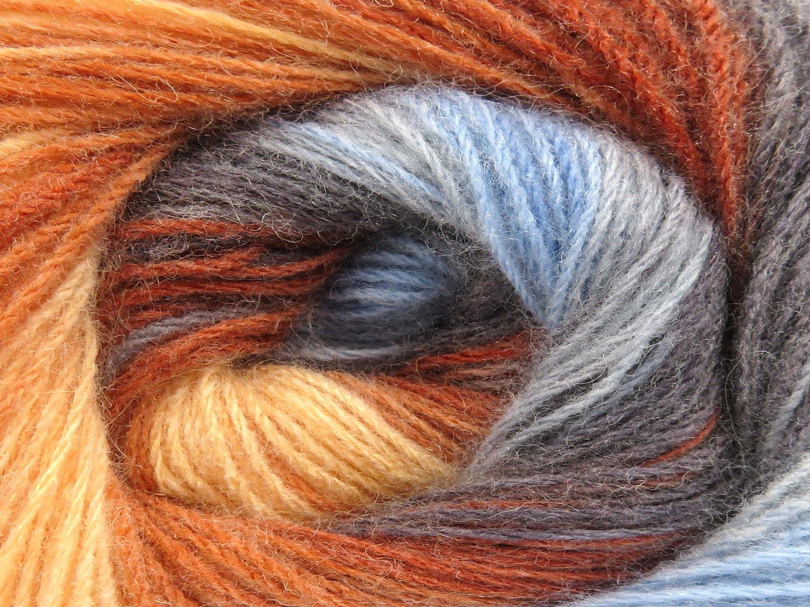 Lot of 4 x 100gr Skeins Ice Yarns ANGORA BATIK (20% Angora 20% Wool) Yarn Copper Shades Grey Shades Blue Shades