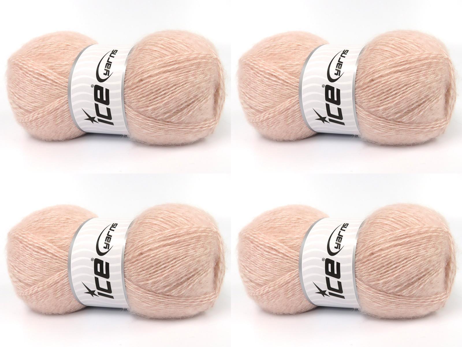 Lot of 4 x 100gr Skeins Ice Yarns ANGORA (10% Mohair 15% Wool) Yarn Light Pink White
