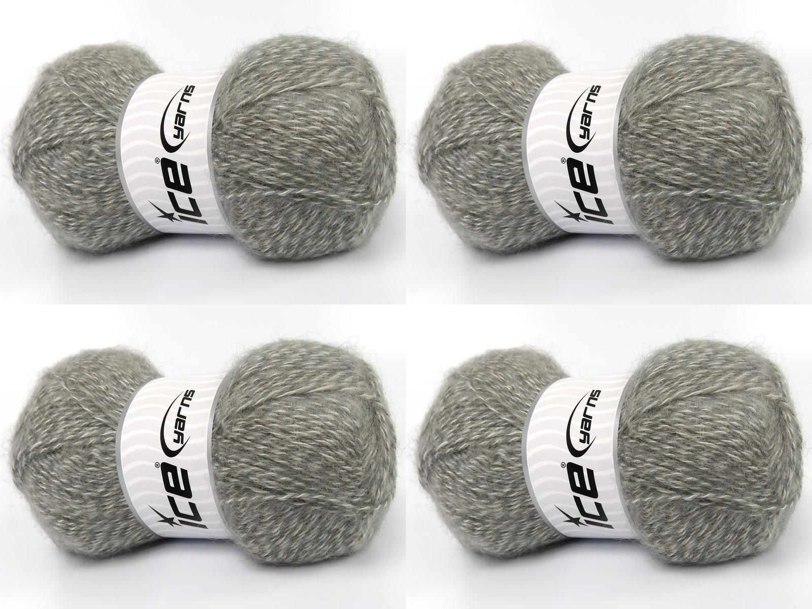 Lot of 4 x 100gr Skeins Ice Yarns ANGORA (10% Mohair 15% Wool) Yarn Grey White Camel