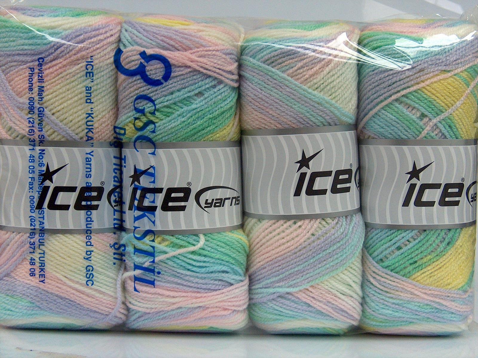 Lot of 4 x 100gr Skeins Ice Yarns BABY BATIK Hand Knitting Yarn Pastel Colors