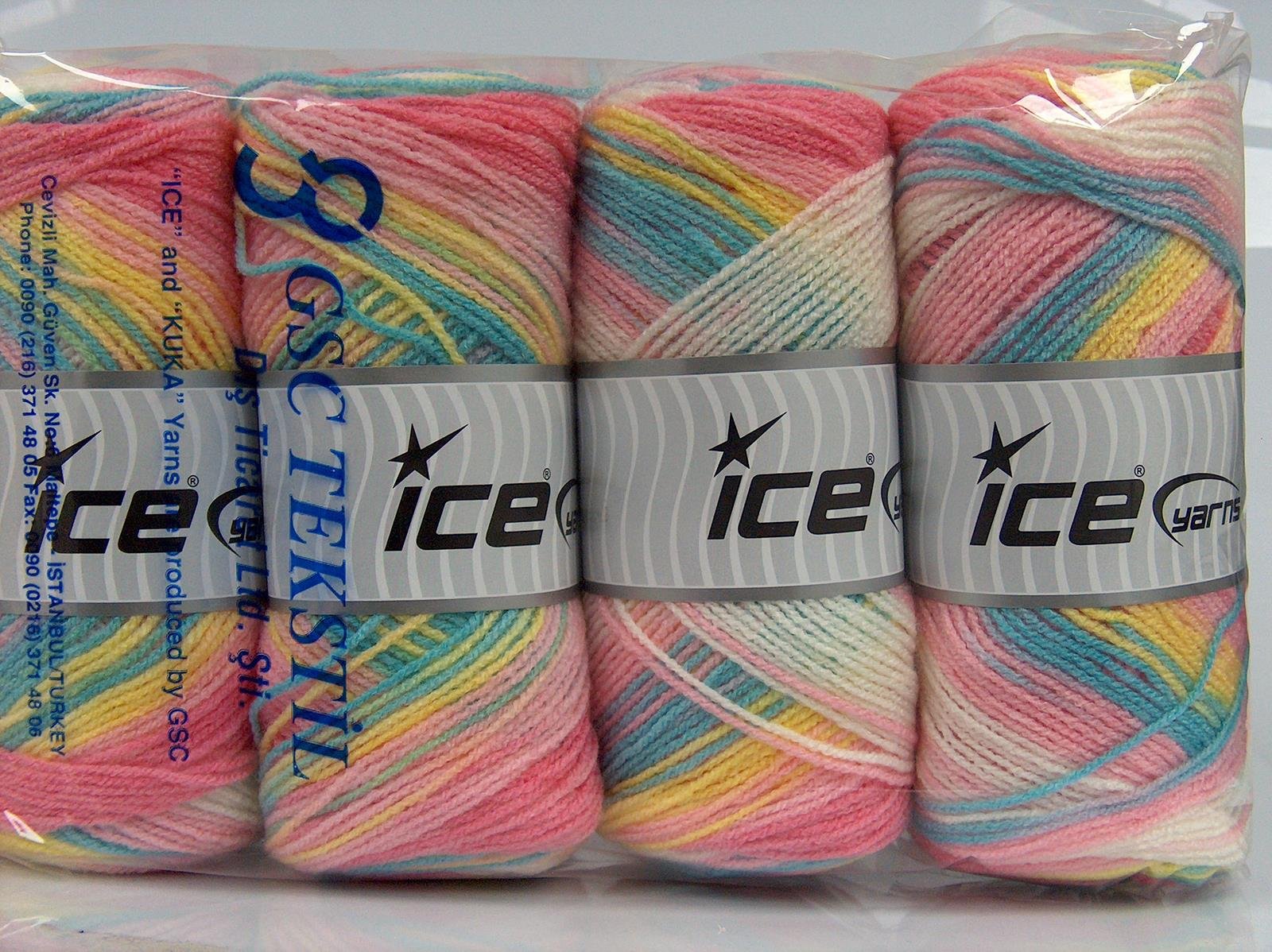 Lot of 4 x 100gr Skeins Ice Yarns BABY BATIK Hand Knitting Yarn Rainbow