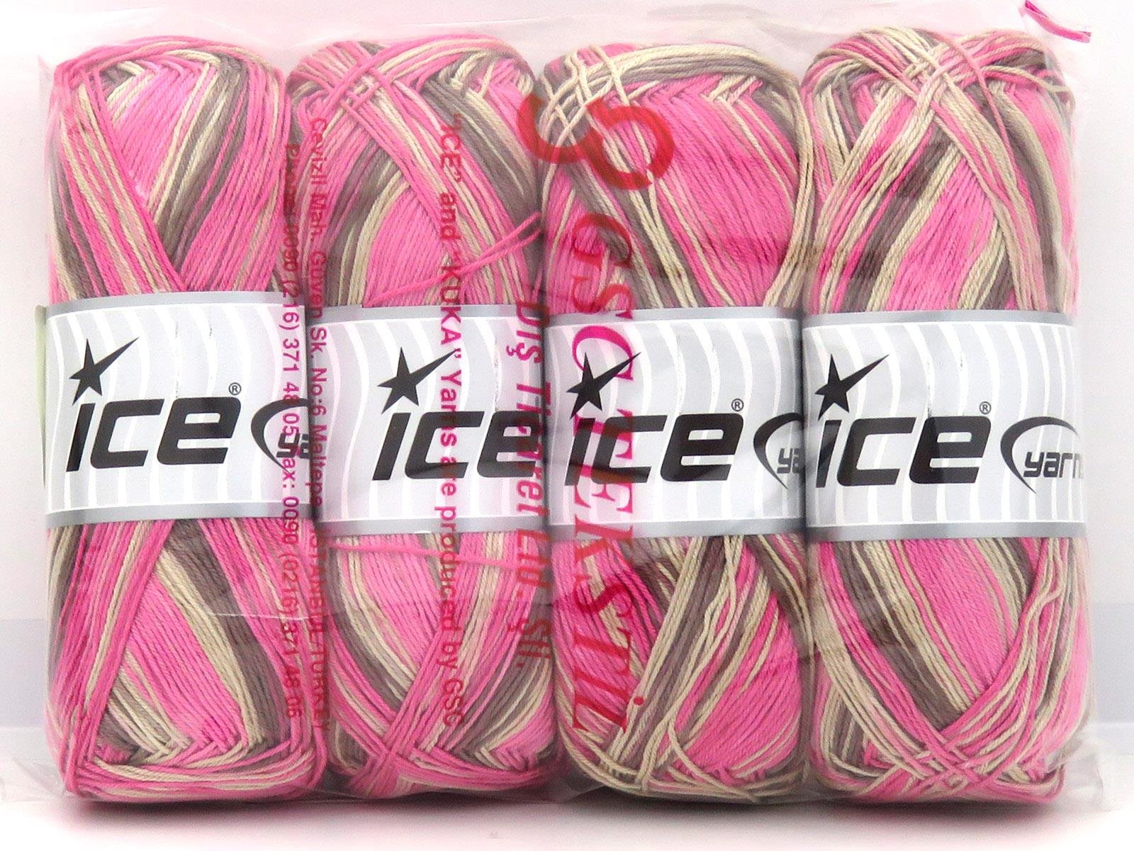Lot of 4 x 100gr Skeins Ice Yarns BISCUIT Yarn Brown Shades Pink Shades