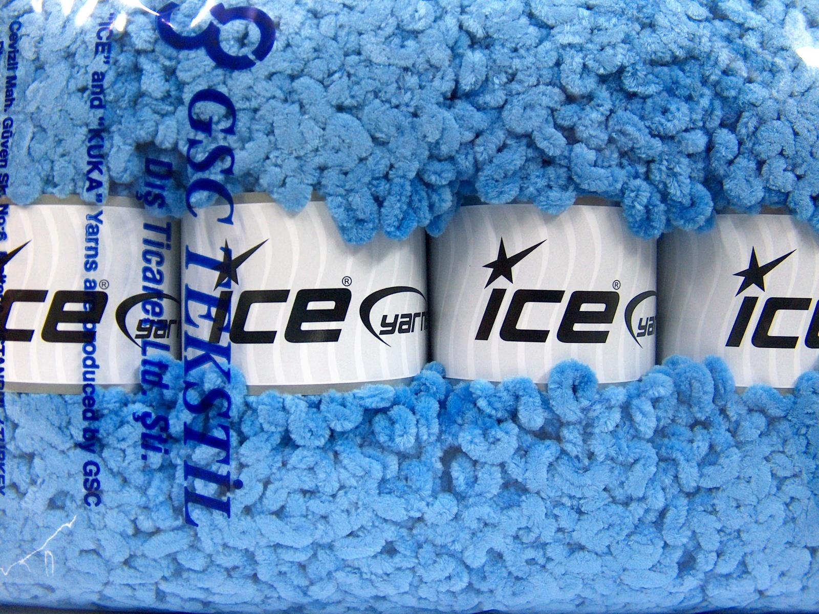 Lot of 4 x 100gr Skeins Ice Yarns CHENILLE BOUCLERON (100% MicroFiber) Yarn Blue