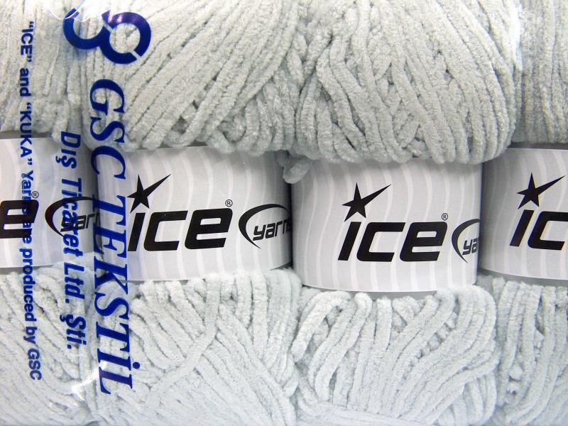 Lot of 4 x 100gr Skeins Ice Yarns CHENILLE BABY LIGHT (100% MicroFiber) Yarn Light Grey