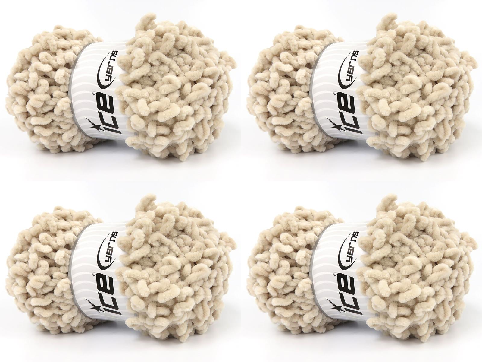 Lot of 4 x 100gr Skeins Ice Yarns CHENILLE BOUCLERON (100% MicroFiber) Yarn Beige
