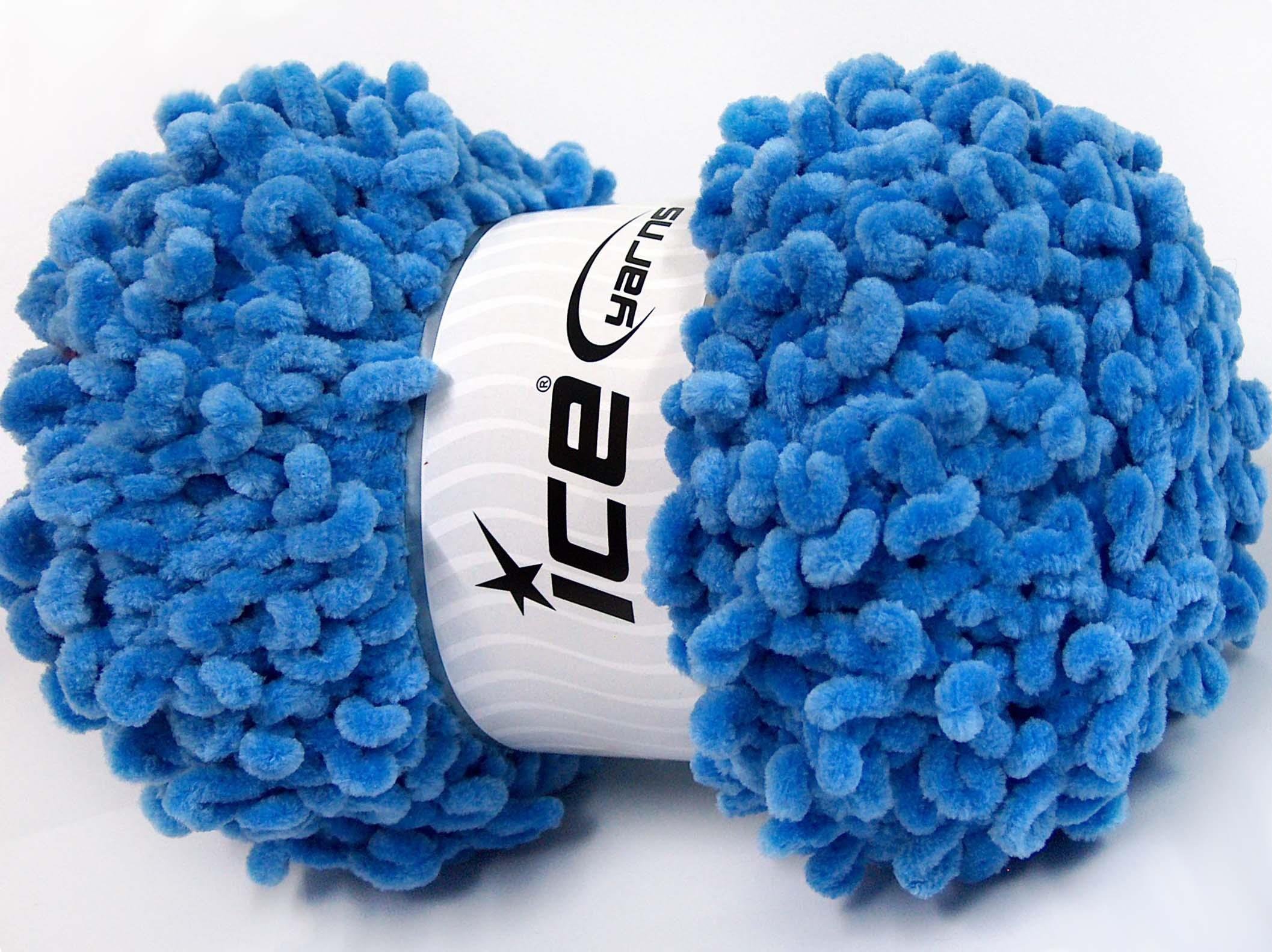 Lot of 4 x 100gr Skeins Ice Yarns CHENILLE BOUCLERON (100% MicroFiber) Yarn Blue