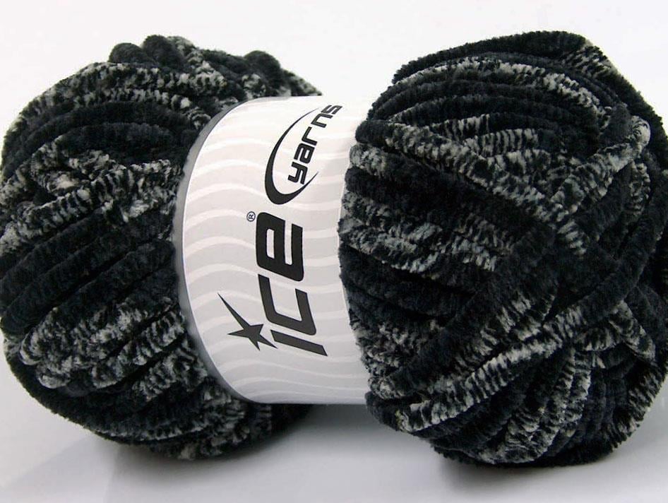 Lot of 4 x 100gr Skeins Ice Yarns CHENILLE SAFARI (100% MicroFiber) Yarn Black Grey Shades
