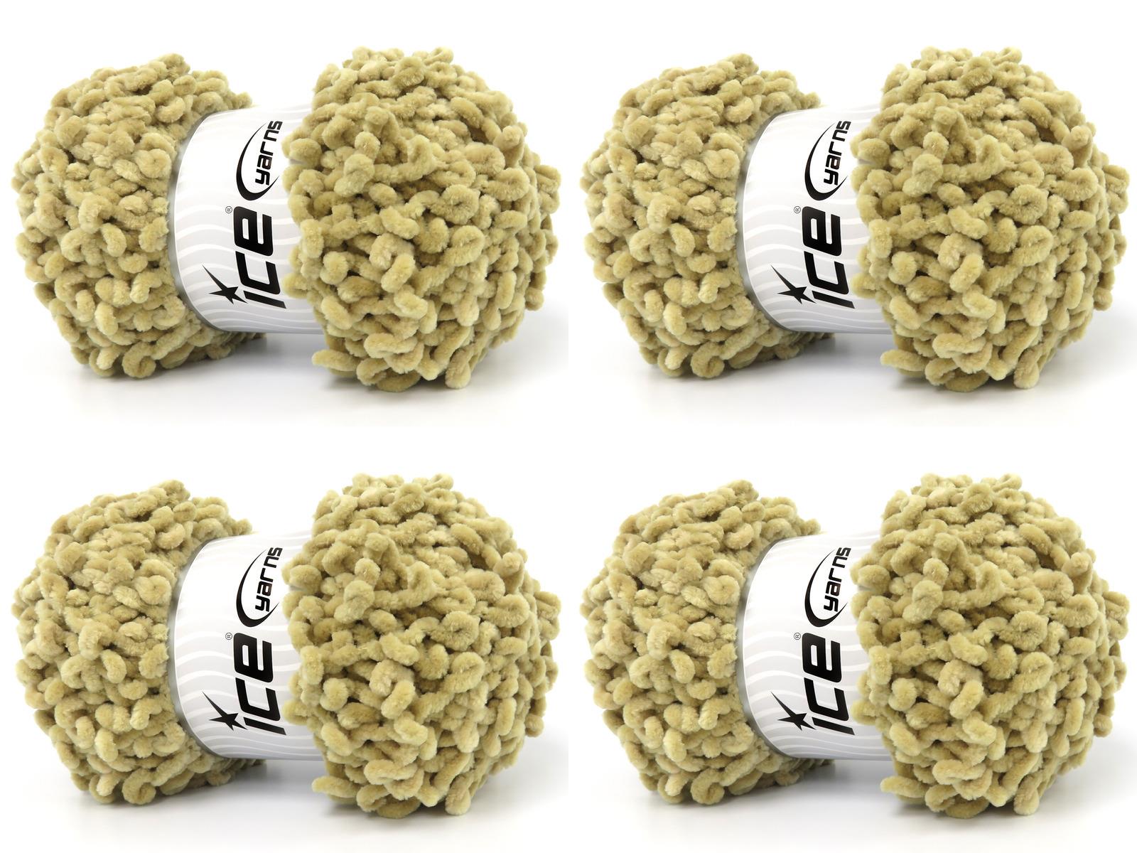 Lot of 4 x 100gr Skeins Ice Yarns CHENILLE BOUCLERON Yarn Dark Beige