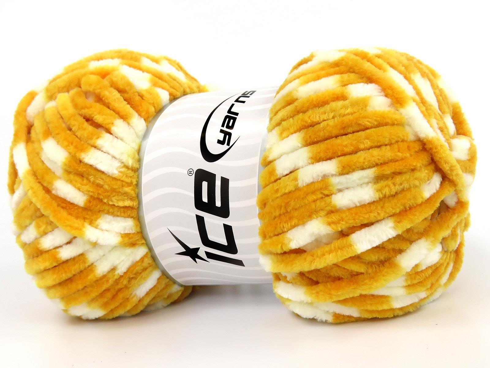 Lot of 4 x 100gr Skeins Ice Yarns CHENILLE BABY COLORS (100% MicroFiber) Yarn Gold White