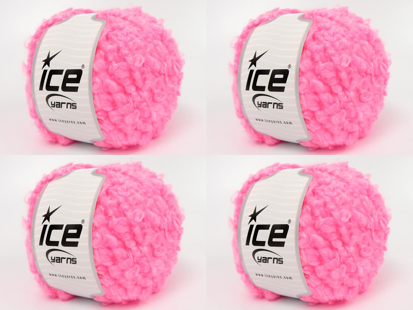 Lot of 4 x 100gr Skeins Ice Yarns CLOUDY Hand Knitting Yarn Neon Pink