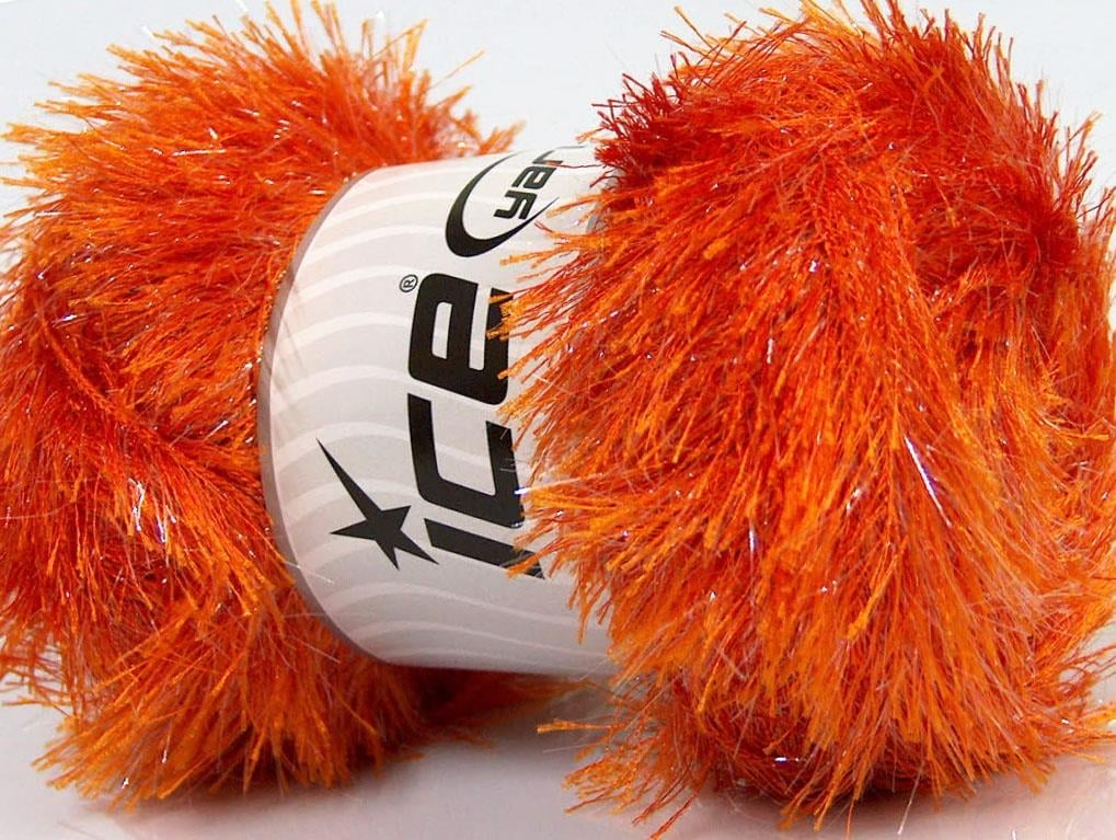 Lot of 4 x 100gr Skeins Ice Yarns EYELASH GLITZ Hand Knitting Yarn Orange