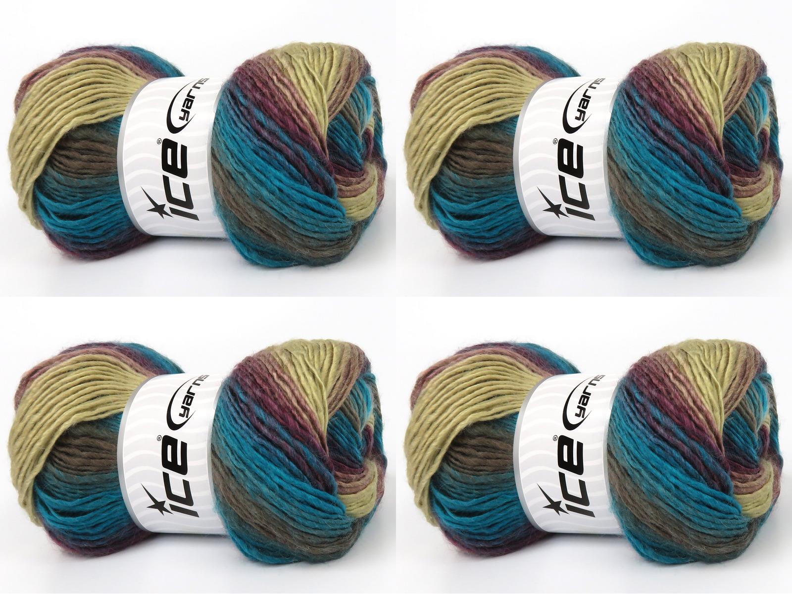 Lot of 4 x 100gr Skeins Ice Yarns LANA BELLA Yarn Turquoise Maroon Brown Shades