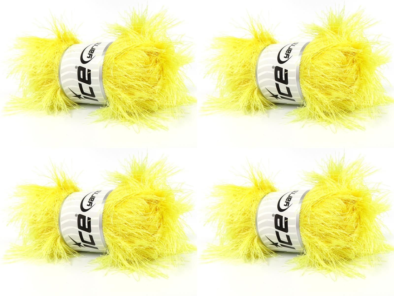 Lot of 4 x 100gr Skeins Ice Yarns LONG EYELASH 100GR Hand Knitting Yarn Yellow