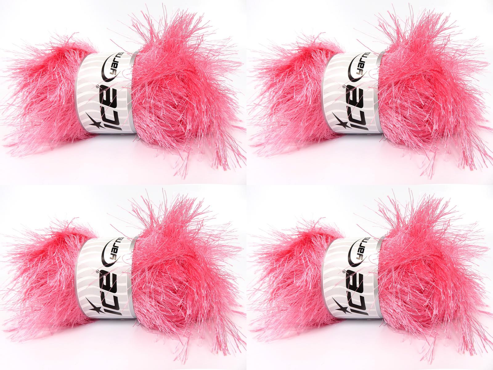 Lot of 4 x 100gr Skeins Ice Yarns LONG EYELASH 100GR Hand Knitting Yarn Pink