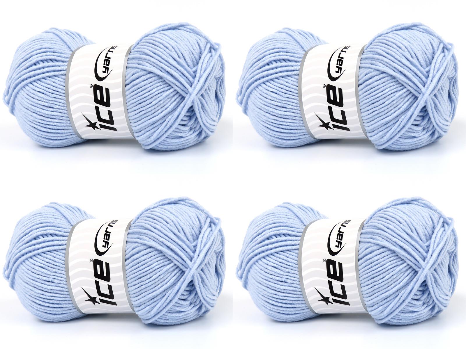 Lot of 4 x 100gr Skeins Ice Yarns LORENA WORSTED (55% Cotton) Yarn Ice Blue
