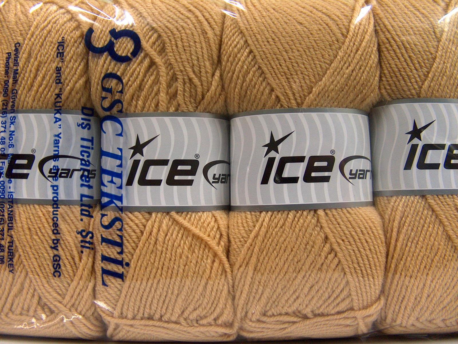 Lot of 4 x 100gr Skeins Ice Yarns MERINO GOLD LIGHT (60% Merino Wool) Yarn Light Camel