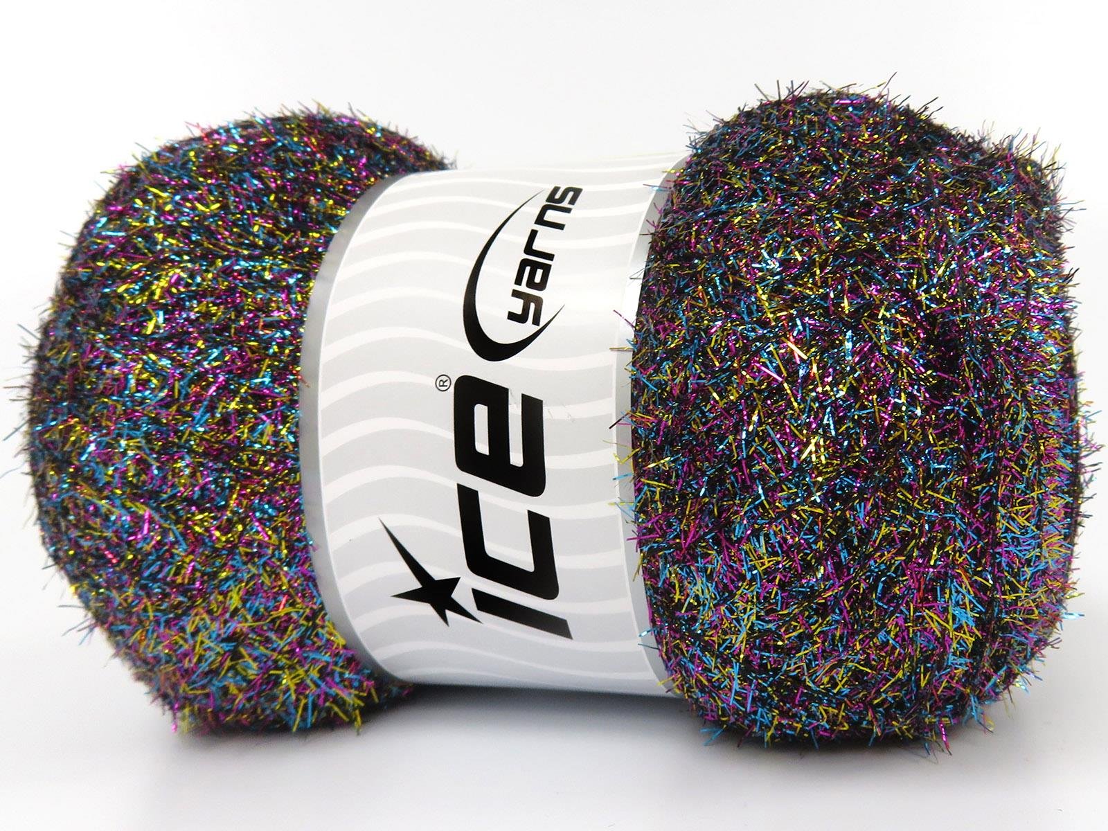 Lot of 4 x 100gr Skeins Ice Yarns METALLIC GLITZ 100GR Yarn Black Turquoise Pink Gold