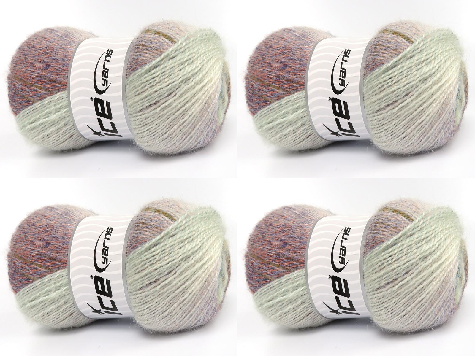 Lot of 4 x 100gr Skeins Ice Yarns MOHAIR PASTEL (10% Mohair 15% Wool) Yarn Blue Salmon Green Shades Cream