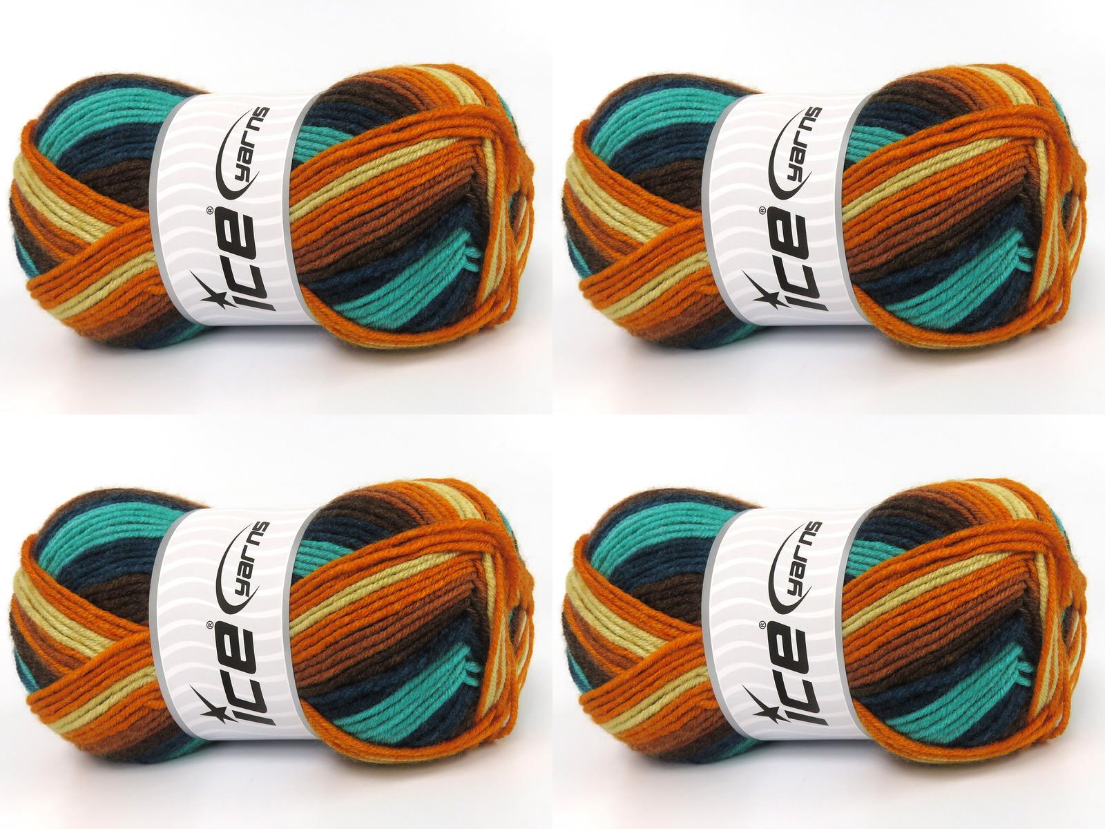 Lot of 4 x 100gr Skeins Ice Yarns NICE BABY Yarn Green Shades Gold Brown Light Yellow