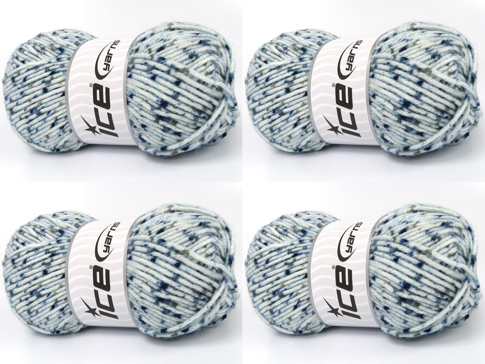 Lot of 4 x 100gr Skeins Ice Yarns NICE BABY TWEED Yarn Blue Shades Camel Green