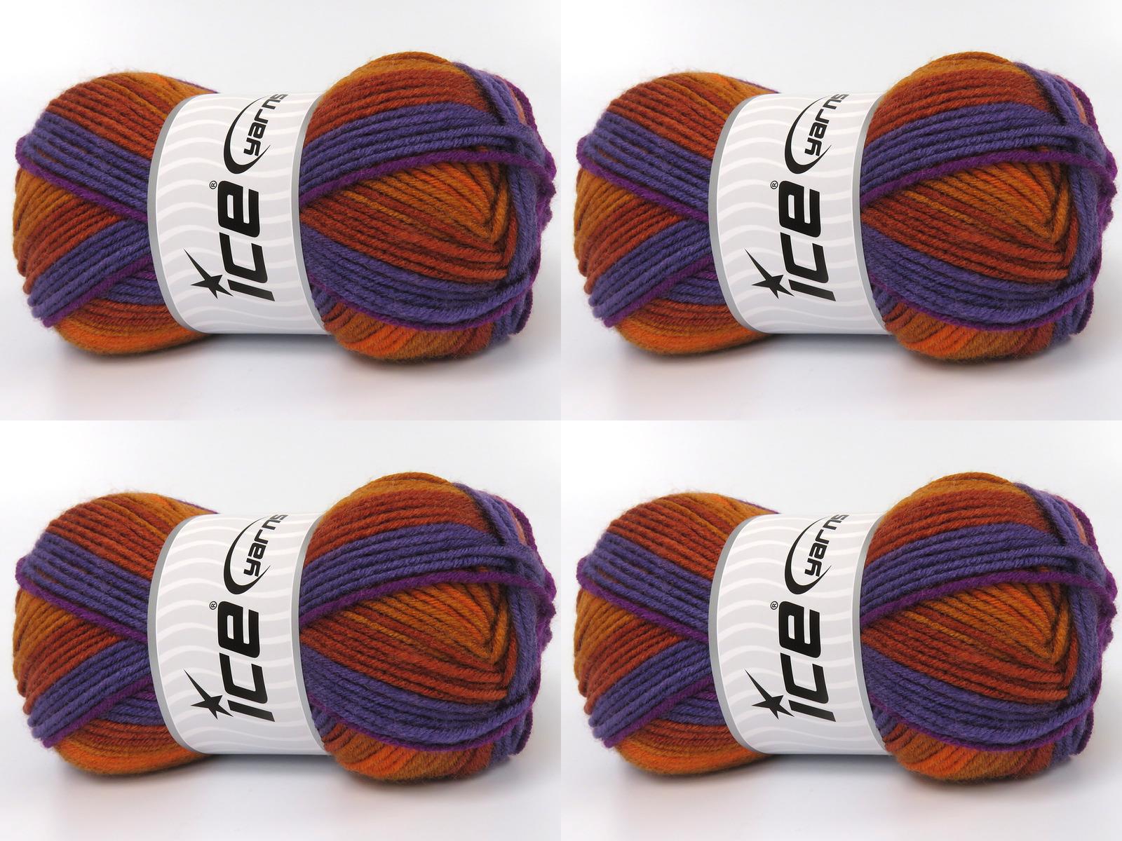 Lot of 4 x 100gr Skeins Ice Yarns NICE BABY Yarn Purple Shades Gold Shades