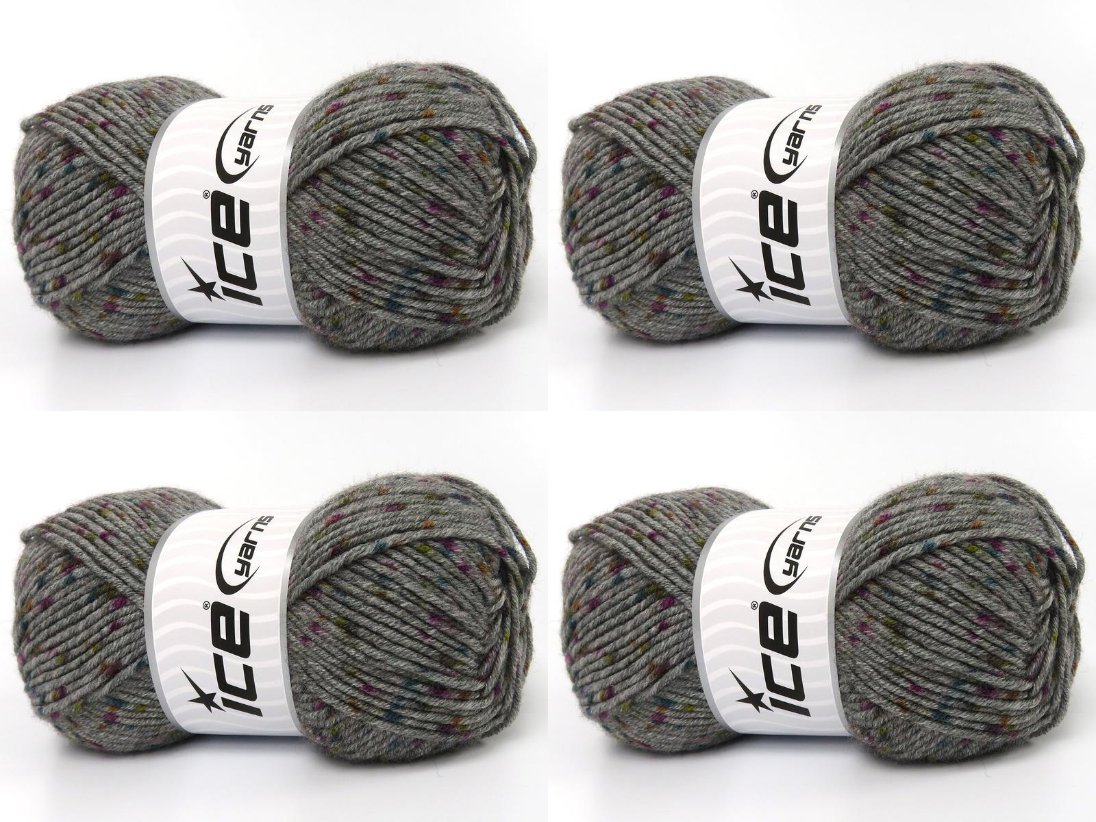 Lot of 4 x 100gr Skeins Ice Yarns NICE BABY TWEED Yarn Grey Shades Purple Turquoise Green Shades