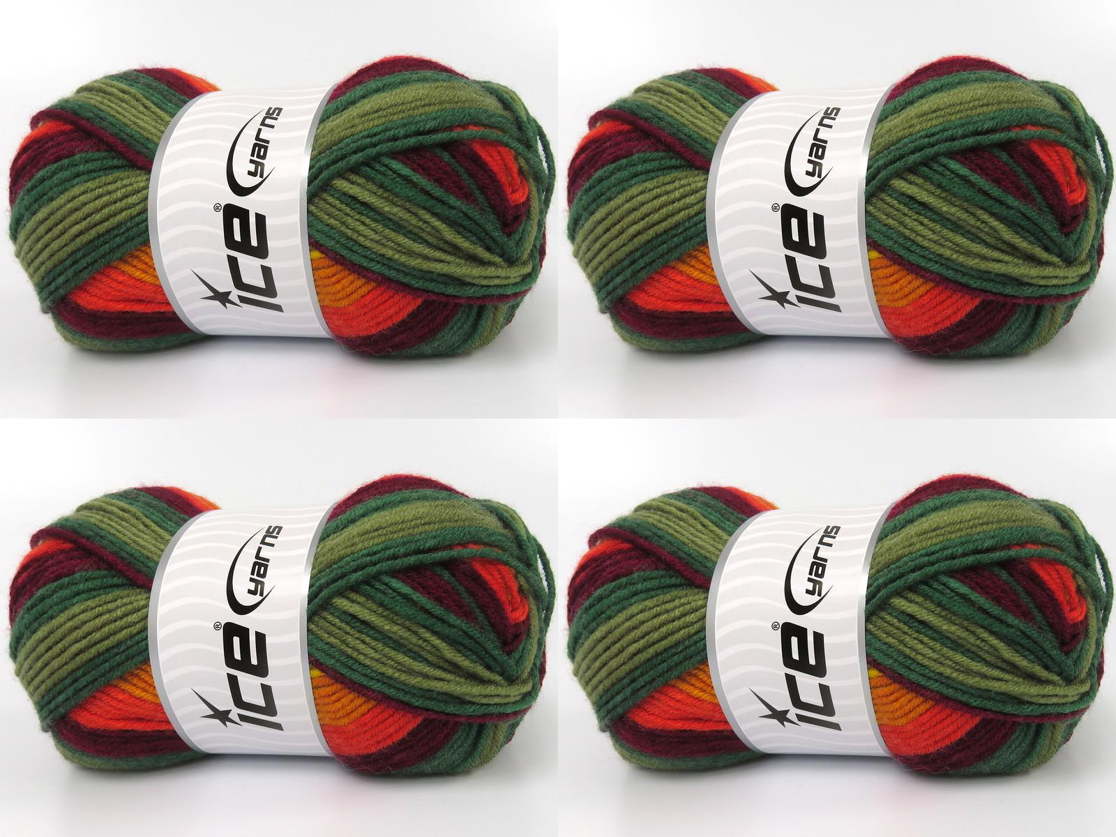 Lot of 4 x 100gr Skeins Ice Yarns NICE BABY Yarn Green Shades Burgundy Shades Orange Gold
