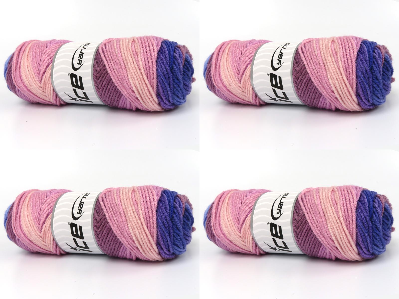 Lot of 4 x 100gr Skeins Ice Yarns ORLANDO Yarn Pink Shades Blue Shades Maroon