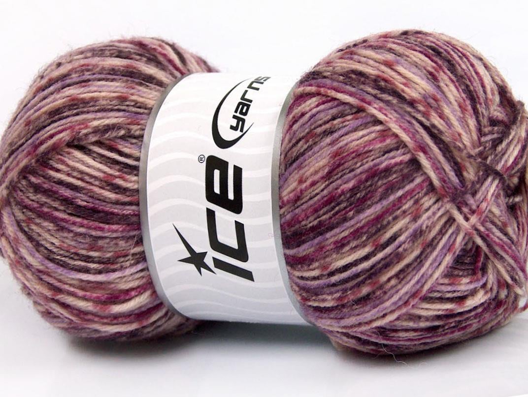 Lot of 4 x 100gr Skeins Ice Yarns PRINT SOCK (75% Superwash Wool) Yarn Lilac Shades Purple