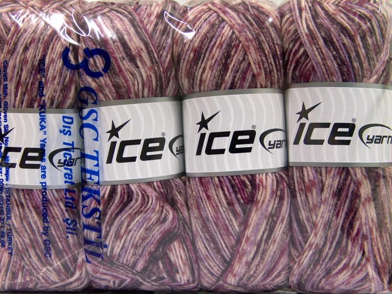 Lot of 4 x 100gr Skeins Ice Yarns PRINT SOCK (75% Superwash Wool) Yarn Lilac Shades Purple
