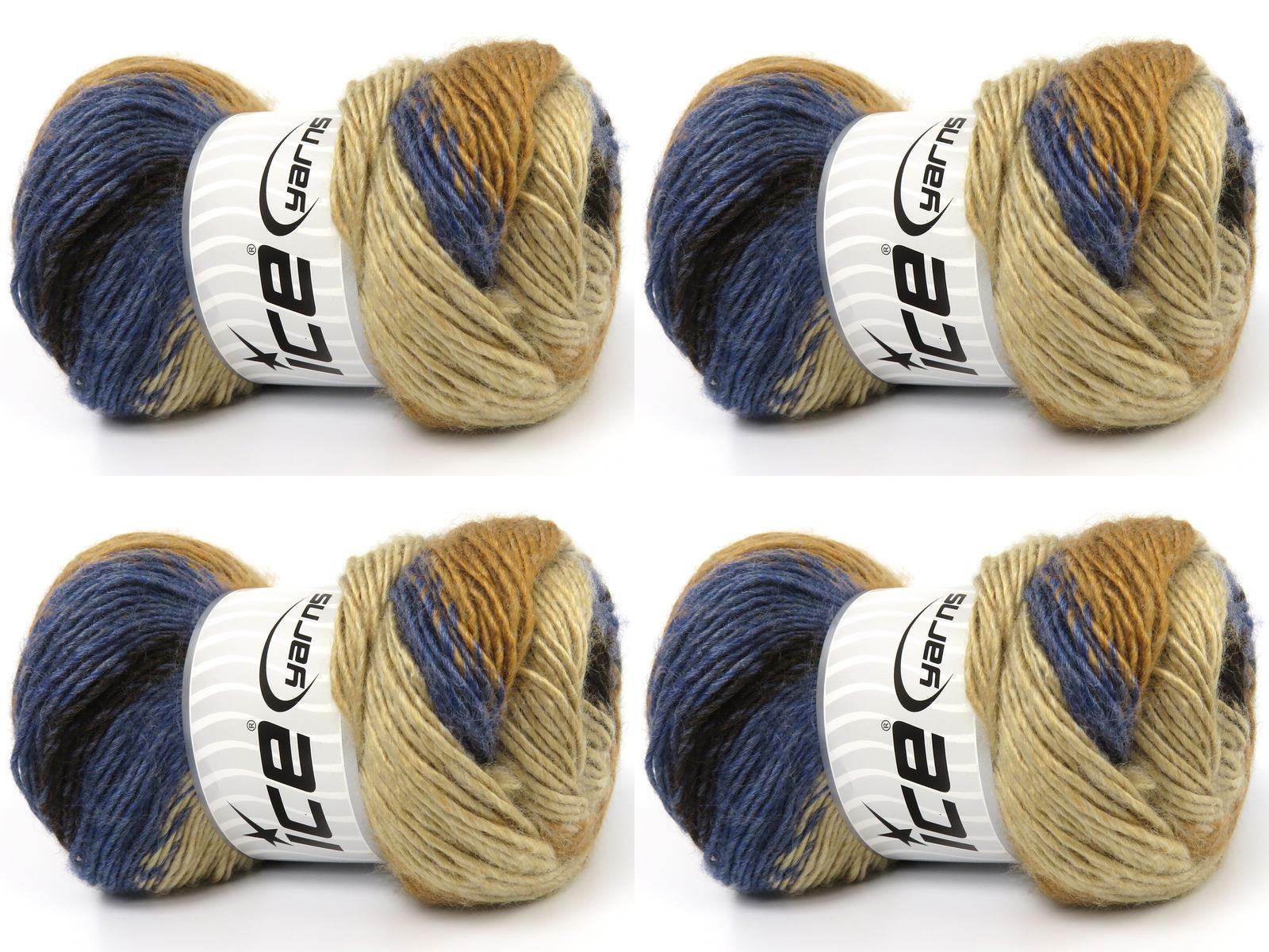 Lot of 4 x 100gr Skeins Ice Yarns RAINBOW Yarn Jeans Blue Brown Shades