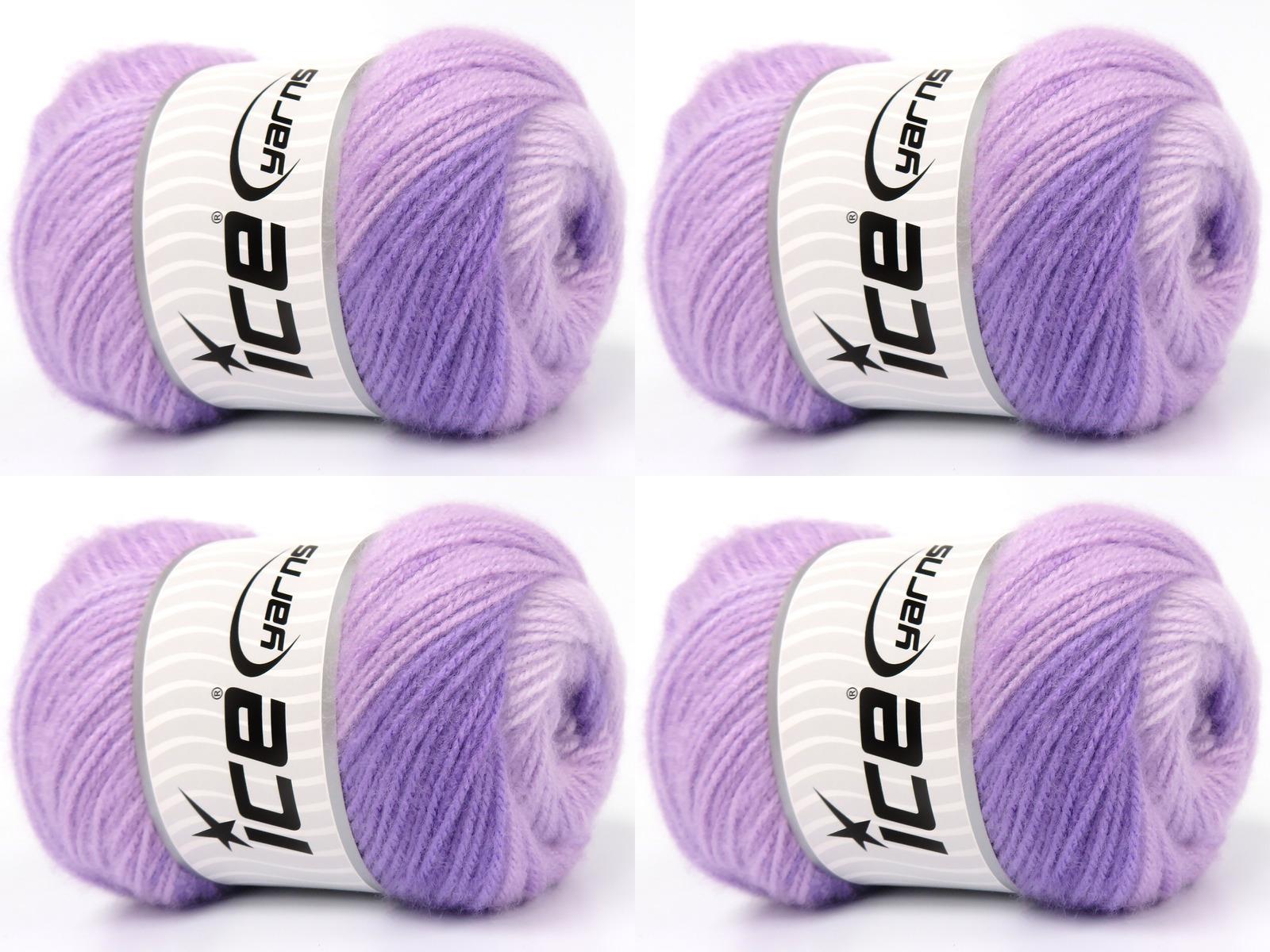 Lot of 4 x 100gr Skeins Ice Yarns SHAGGY Hand Knitting Yarn Lilac Shades