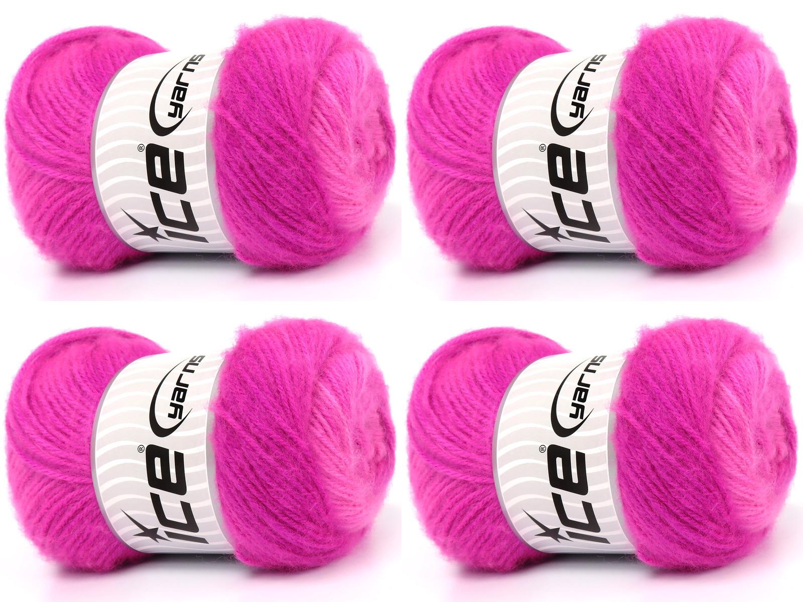 Lot of 4 x 100gr Skeins Ice Yarns SHAGGY Hand Knitting Yarn Pink Shades