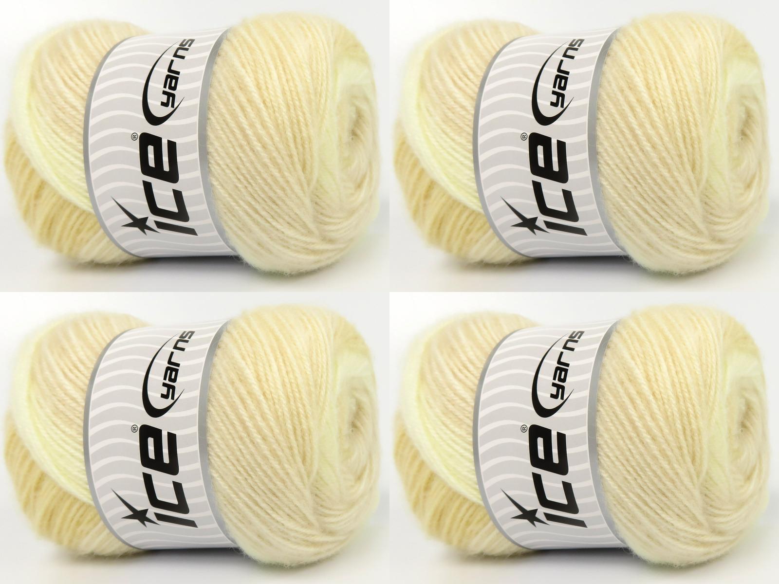 Lot of 4 x 100gr Skeins Ice Yarns SHAGGY Hand Knitting Yarn Cream Shades