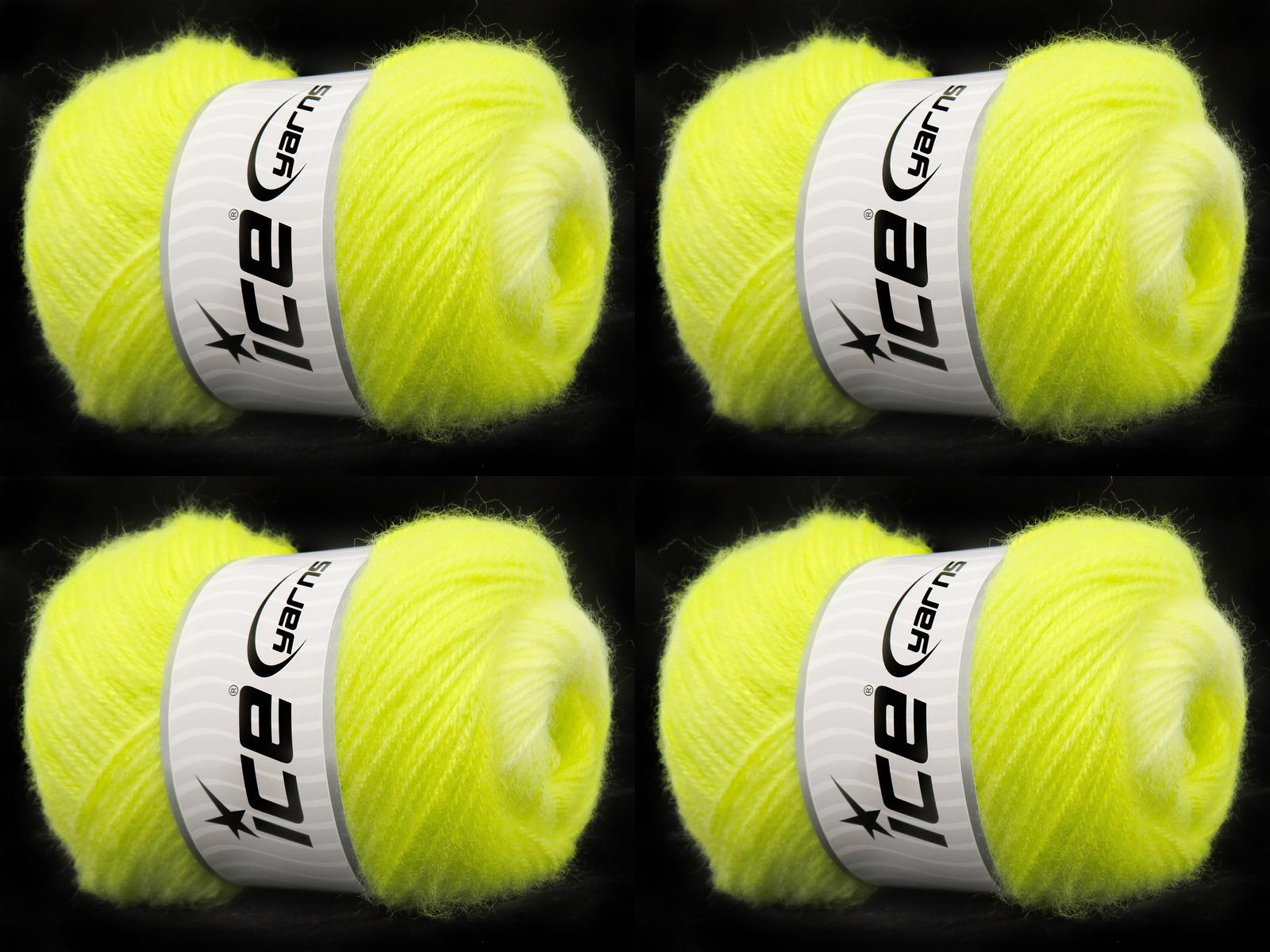 Lot of 4 x 100gr Skeins Ice Yarns SHAGGY Hand Knitting Yarn Neon Green Shades