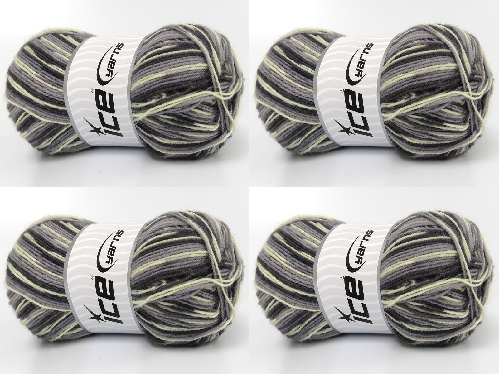 Lot of 4 x 100gr Skeins Ice Yarns SMART SOCK (75% Superwash Wool) Yarn Grey Shades Cream