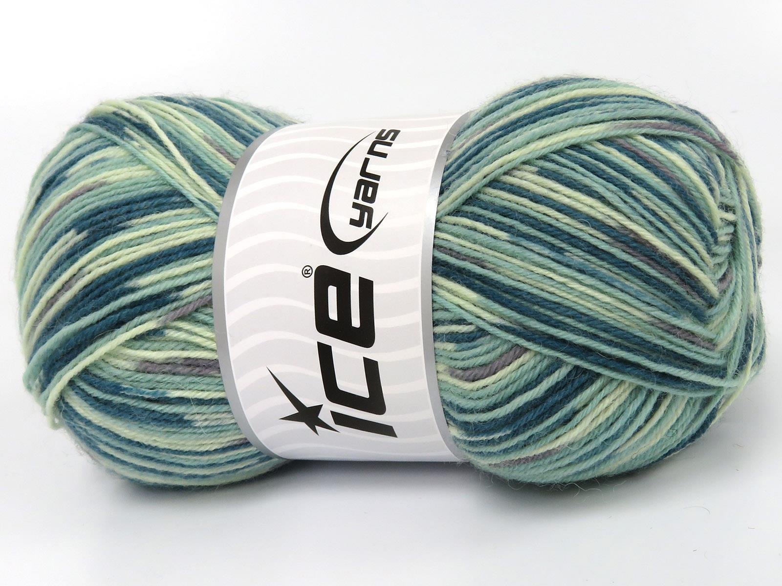 Lot of 4 x 100gr Skeins Ice Yarns SMART SOCK (75% Superwash Wool) Yarn Green Shades Grey