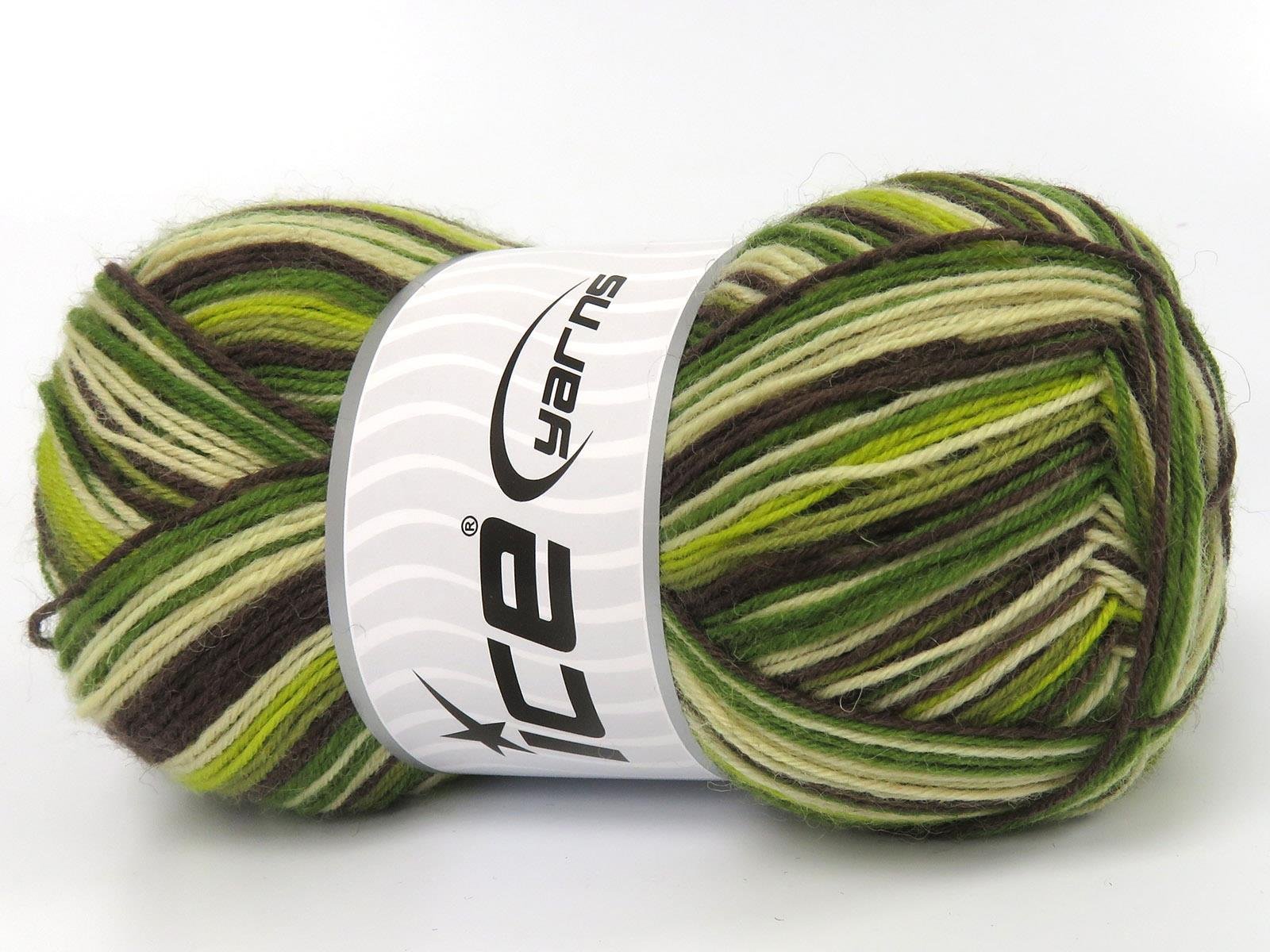 Lot of 4 x 100gr Skeins Ice Yarns SMART SOCK (75% Superwash Wool) Yarn Green Shades Brown Shades Cream