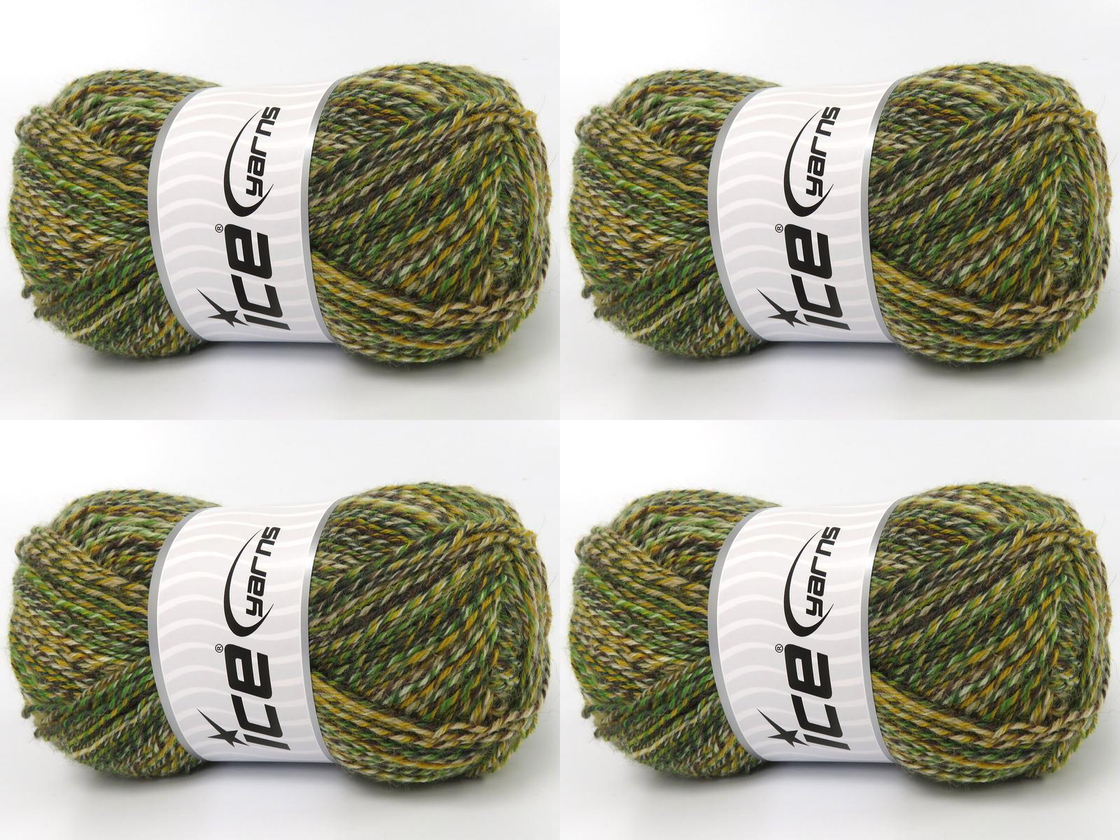 Lot of 4 x 100gr Skeins Ice Yarns SMART SOCK (75% Superwash Wool) Yarn Green Shades Yellow Brown