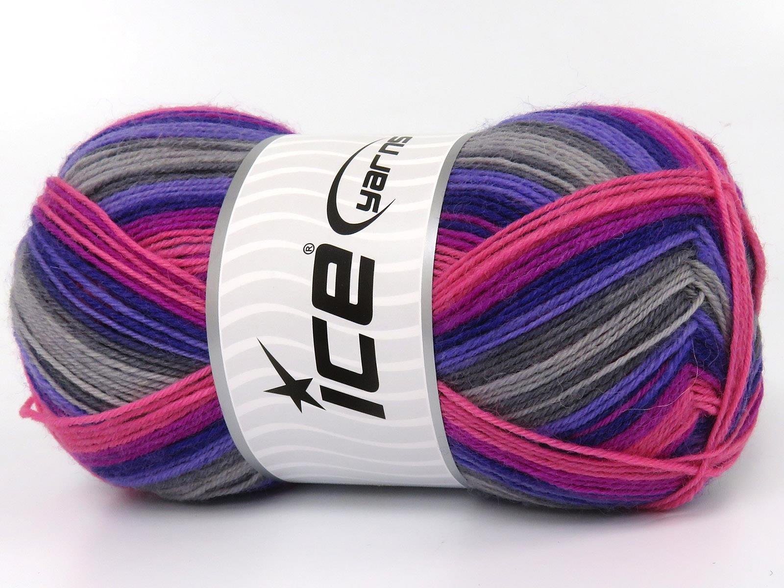 Lot of 4 x 100gr Skeins Ice Yarns SMART SOCK (75% Superwash Wool) Yarn Grey Shades Purple Shades Pink Shades