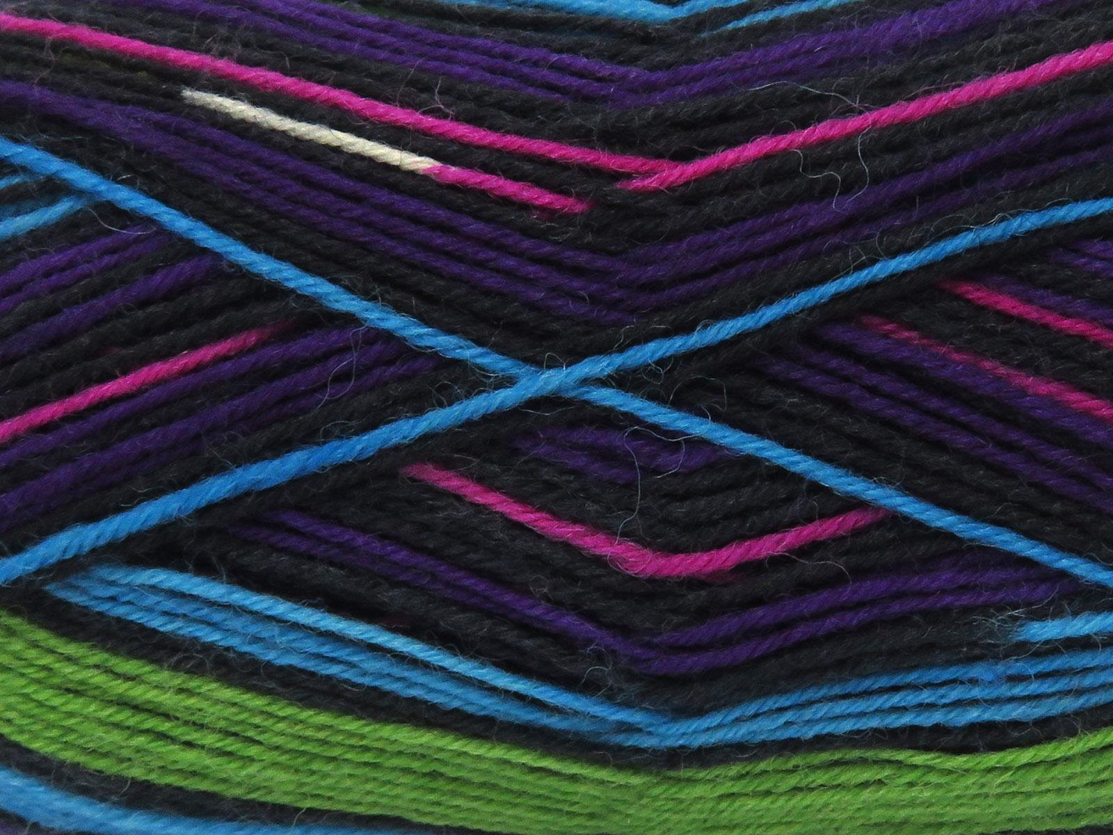 Lot of 4 x 100gr Skeins Ice Yarns SMART SOCK (75% Superwash Wool) Yarn Black Purple Blue Green Pink