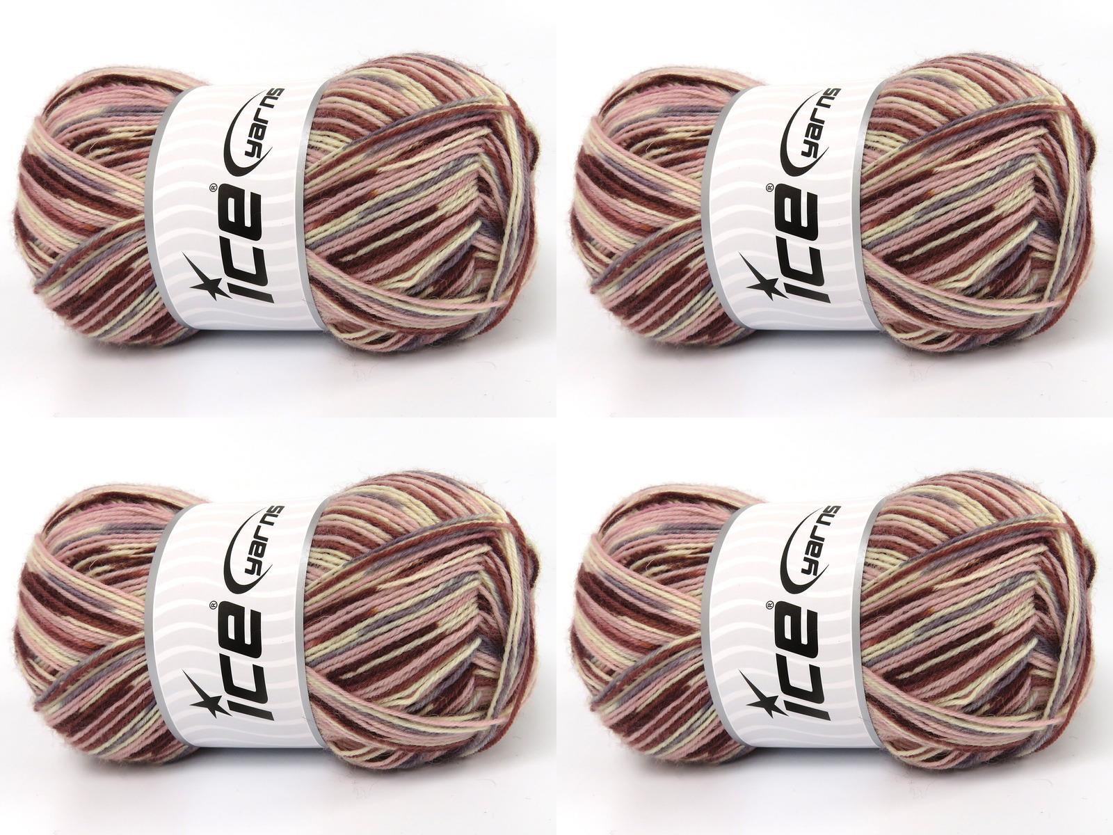 Lot of 4 x 100gr Skeins Ice Yarns SMART SOCK (75% Superwash Wool) Yarn Light Pink Rose Brown White Grey