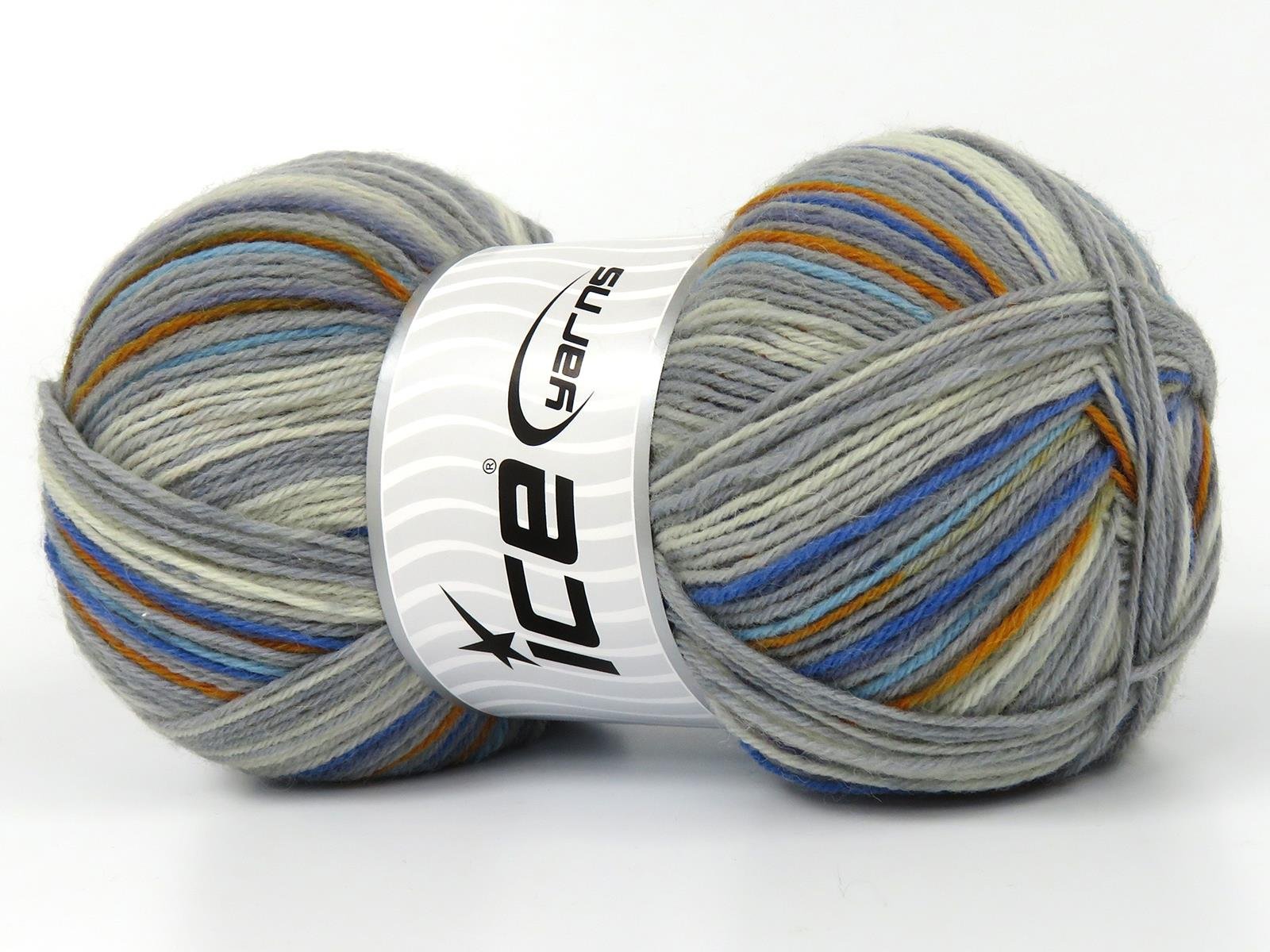 Lot of 4 x 100gr Skeins Ice Yarns SOCK VARICOLOR (75% Superwash Wool) Yarn Grey Shades Blue Shades Gold