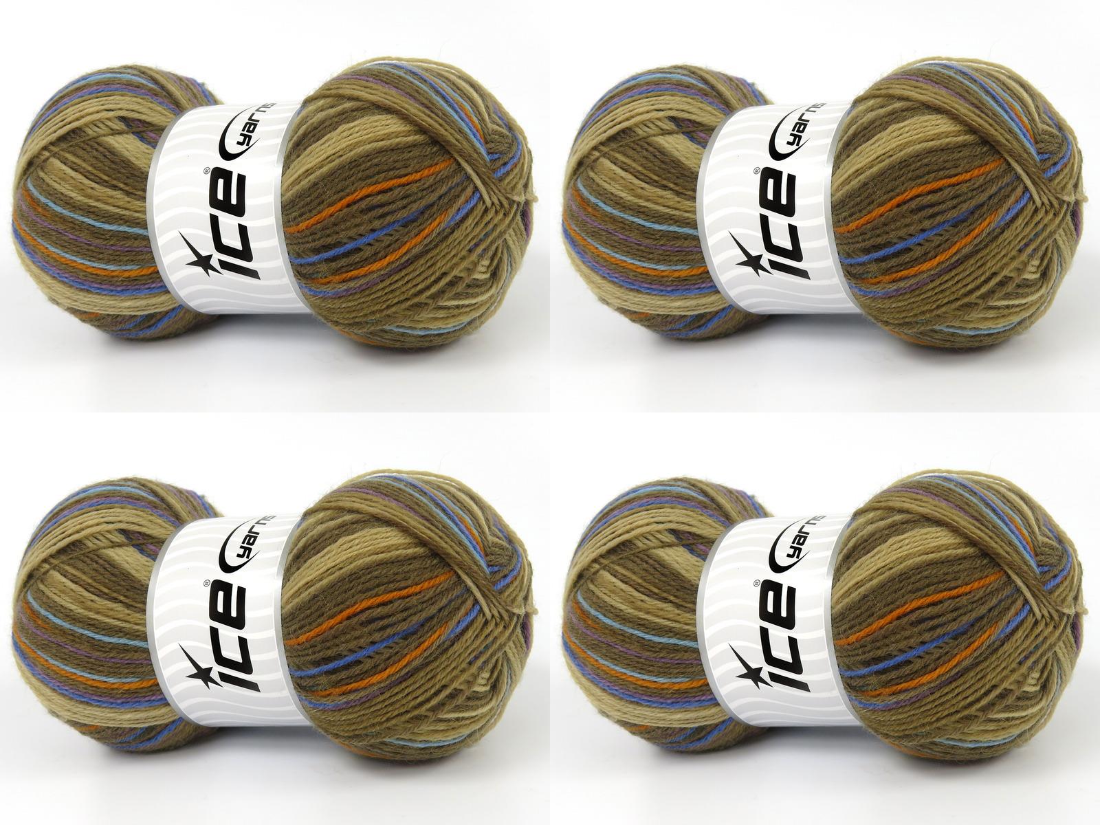 Lot of 4 x 100gr Skeins Ice Yarns SOCK VARICOLOR (75% Superwash Wool) Yarn Brown Shades Maroon Blue Shades