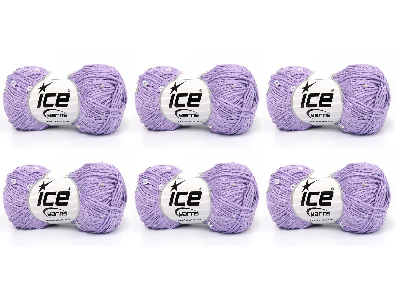 Lot of 6 Skeins Ice Yarns NATURAL COTTON LIGHT PAILLETTE (82% Cotton 18% Paillette) Yarn Lilac