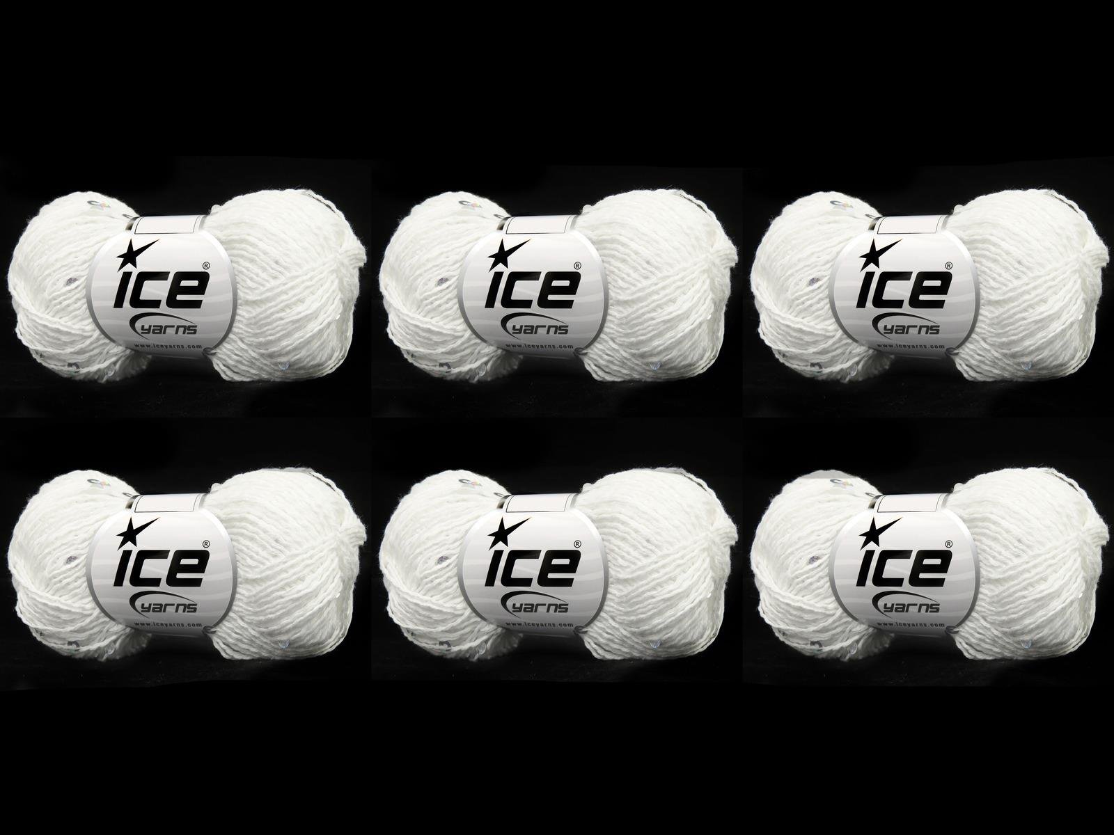 Lot of 6 Skeins Ice Yarns NATURAL COTTON LIGHT PAILLETTE (82% Cotton 18% Paillette) Yarn White