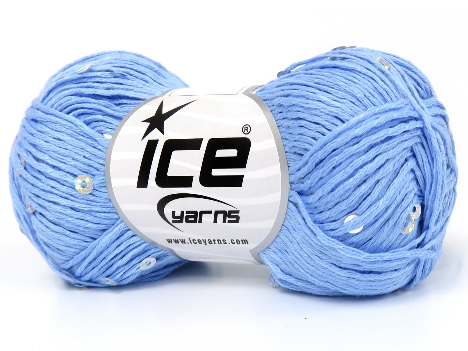 Lot of 6 Skeins Ice Yarns NATURAL COTTON LIGHT PAILLETTE (82% Cotton 18% Paillette) Yarn Light Blue
