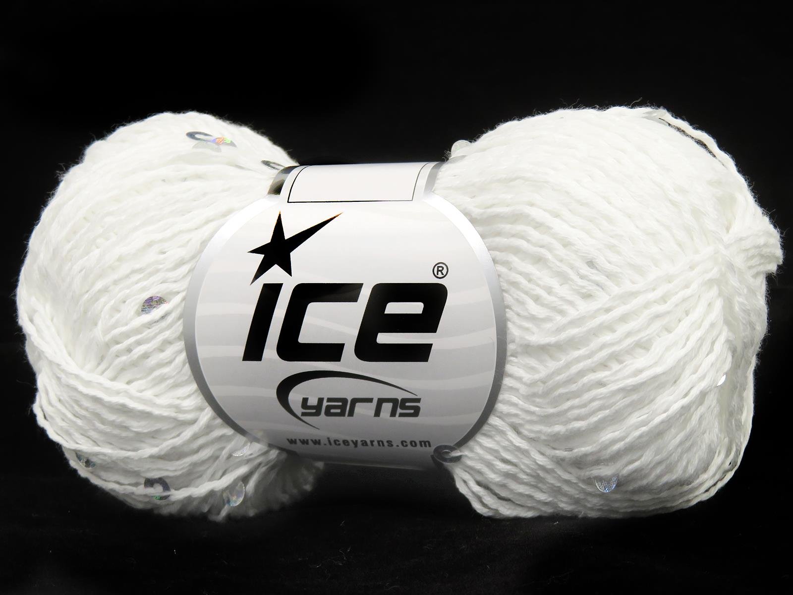 Lot of 6 Skeins Ice Yarns NATURAL COTTON LIGHT PAILLETTE (82% Cotton 18% Paillette) Yarn White